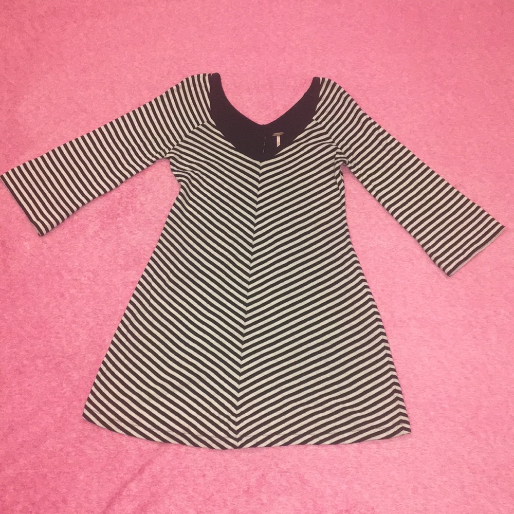 Free People Gray & Black Striped Fit & Flare Dress